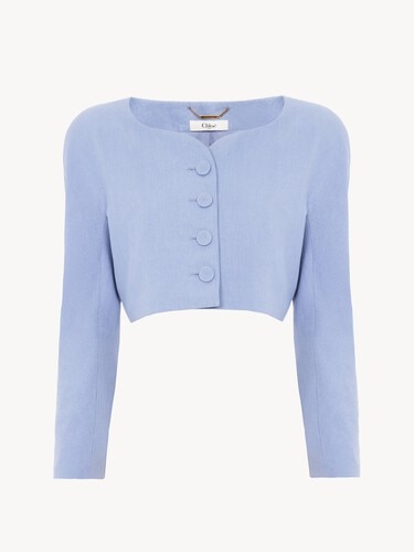 Cropped collarless jacket in linen cr&ecirc;pe - 2