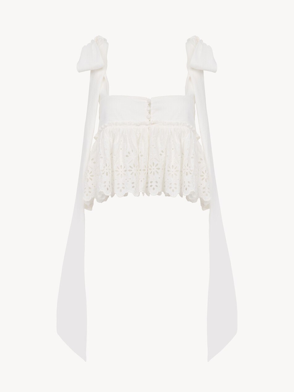 Knotted-strap cropped top in soft cotton - Packshot