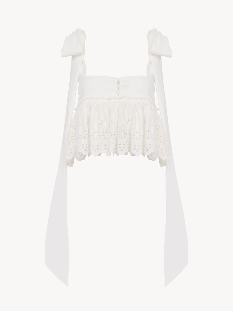 Knotted-strap cropped top in soft cotton by Chloé