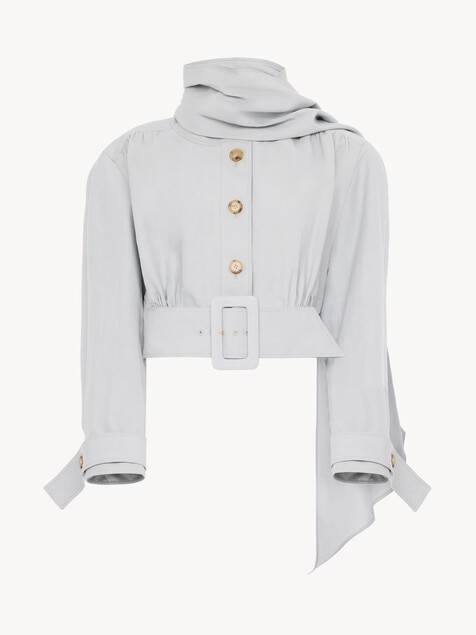 Cropped-Schaljacke aus Leinen-Baumwoll-Mix