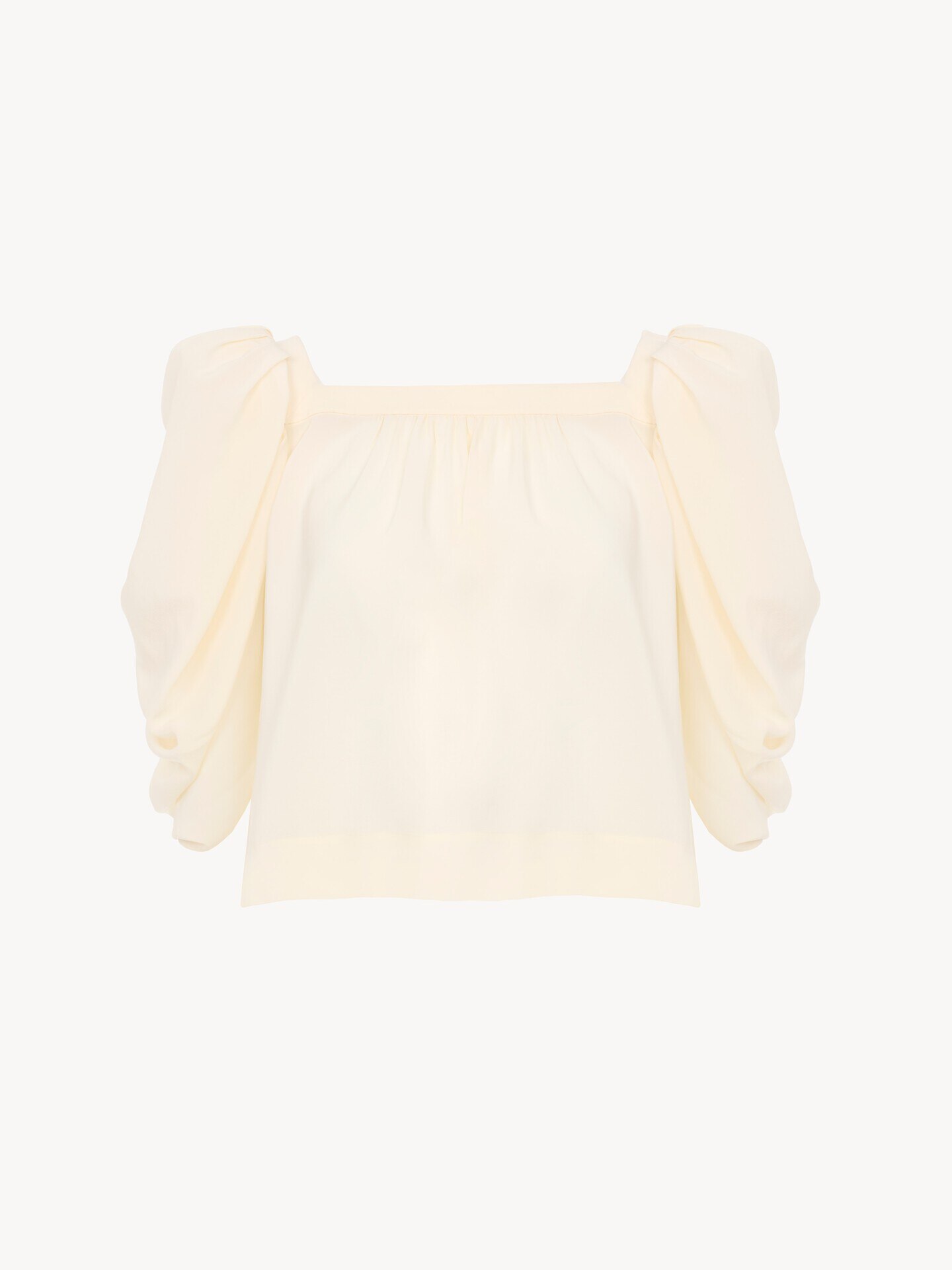 Puff-sleeve pleated top in cr&ecirc;pe de chine - 2.0