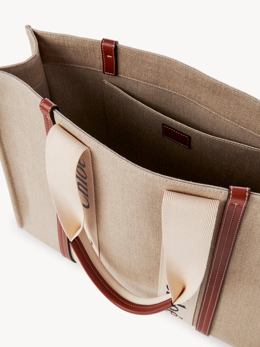 Large Woody tote bag in linen - 8