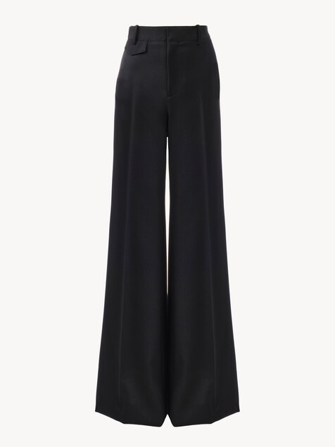 High-rise flared trousers in wool grain de poudre
