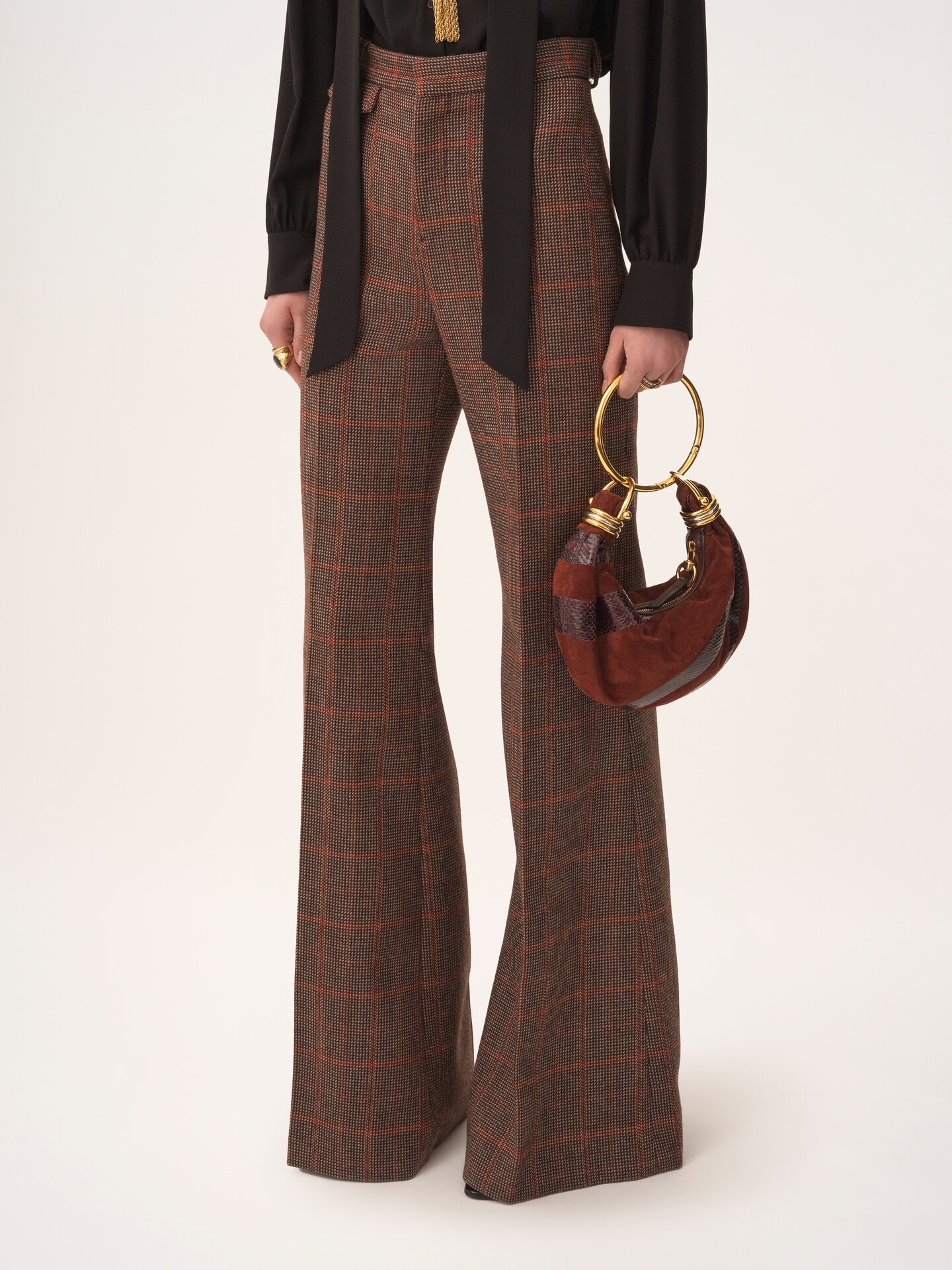 High-rise flared pants in wool check - 4