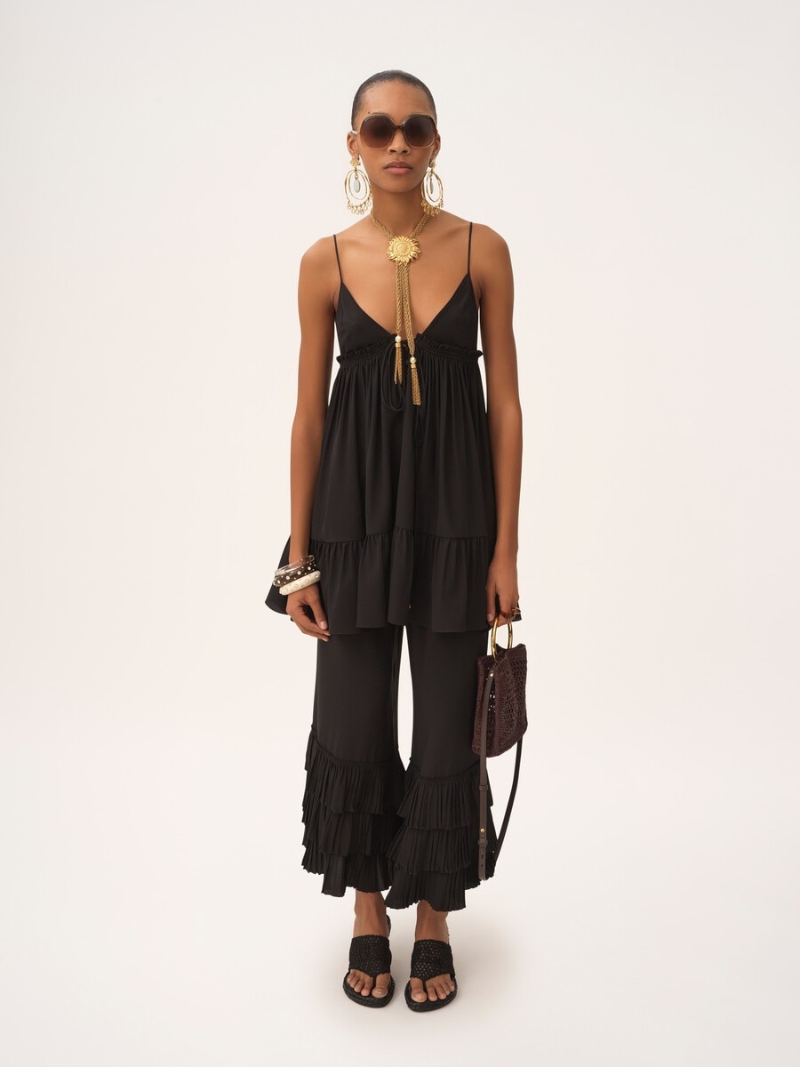 Fluid wide-leg pants in cr&ecirc;pe de chine - 3