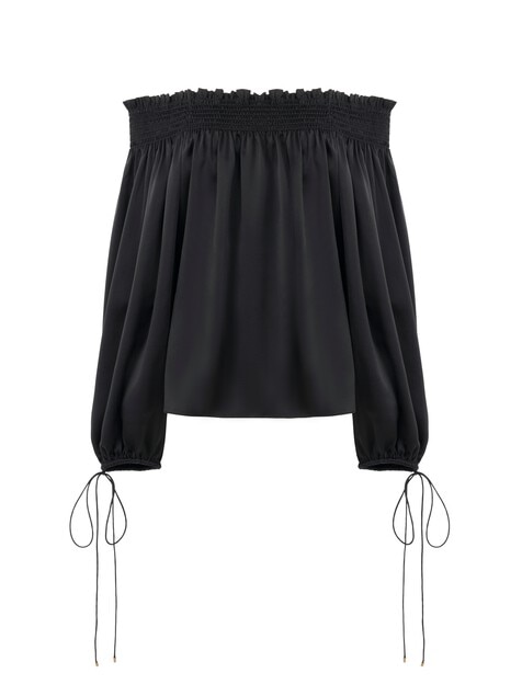Off-the-shoulder top in washed silk satin