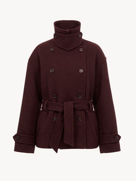 Double-breasted short coat in wool