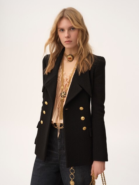 Double-breasted tailored jacket in wool bouclette