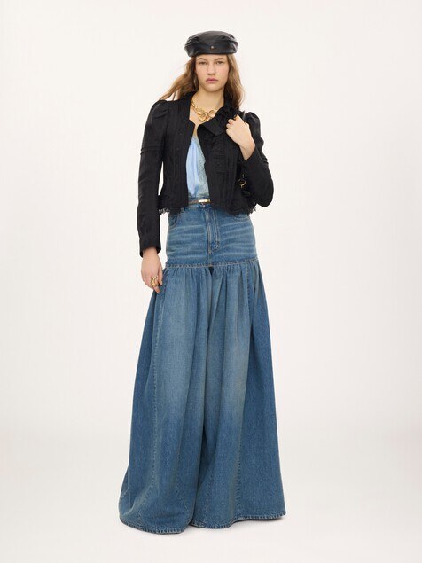 Veste ajust&eacute;e en soie jacquard m&eacute;lang&eacute;e et dentelle