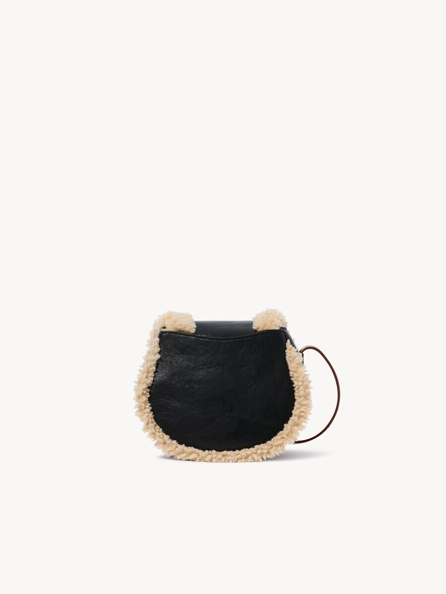 <br>Petit sac port&eacute; &eacute;paule Marcie en shearling et cuir grain&eacute; - 5