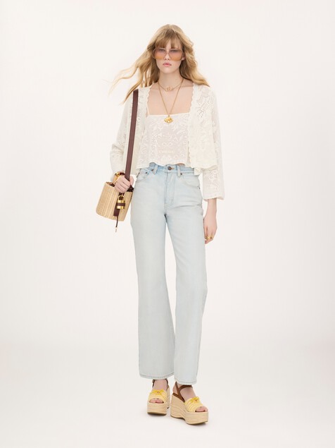Cropped-Top aus Baumwollstrick mit schmalen Tr&auml;gern