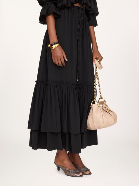 Ruffled long skirt in cr&ecirc;pe de chine