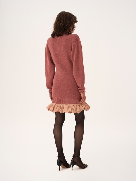 Long-sleeve logo mini dress in a merino wool knit