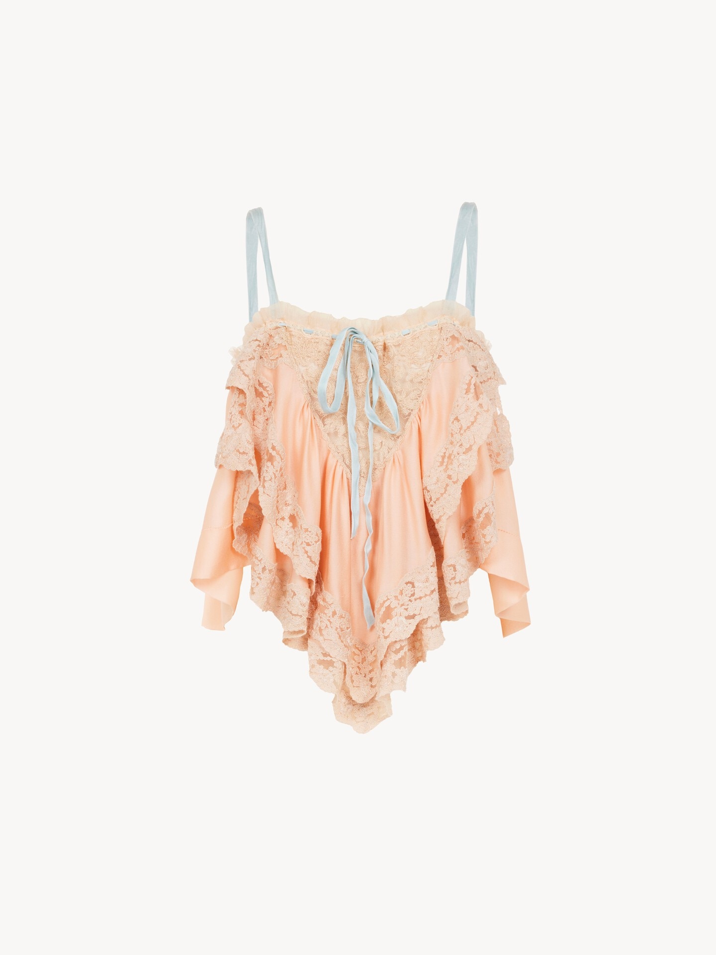 Ruffled camisole top in silk charmeuse & lace - 1