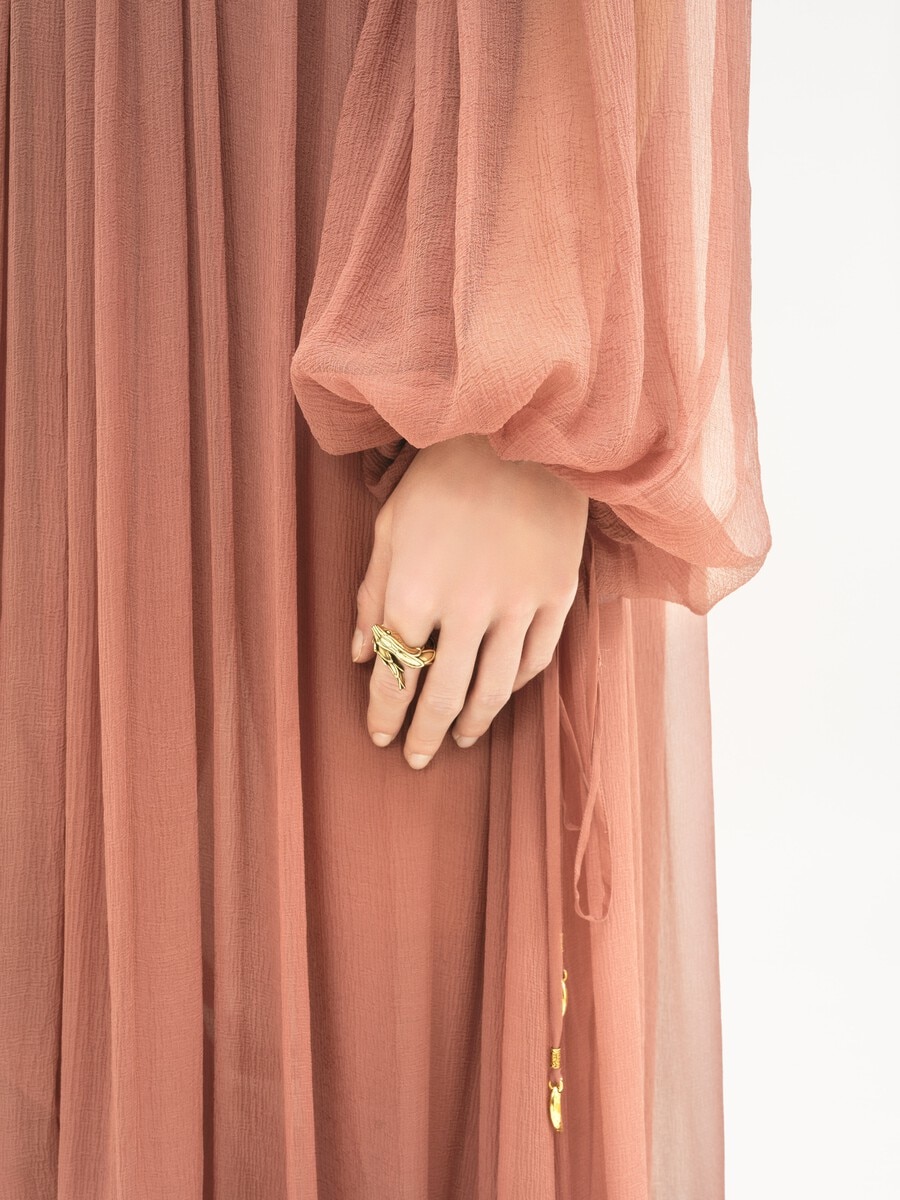 Gathered long dress in silk mousseline - 7