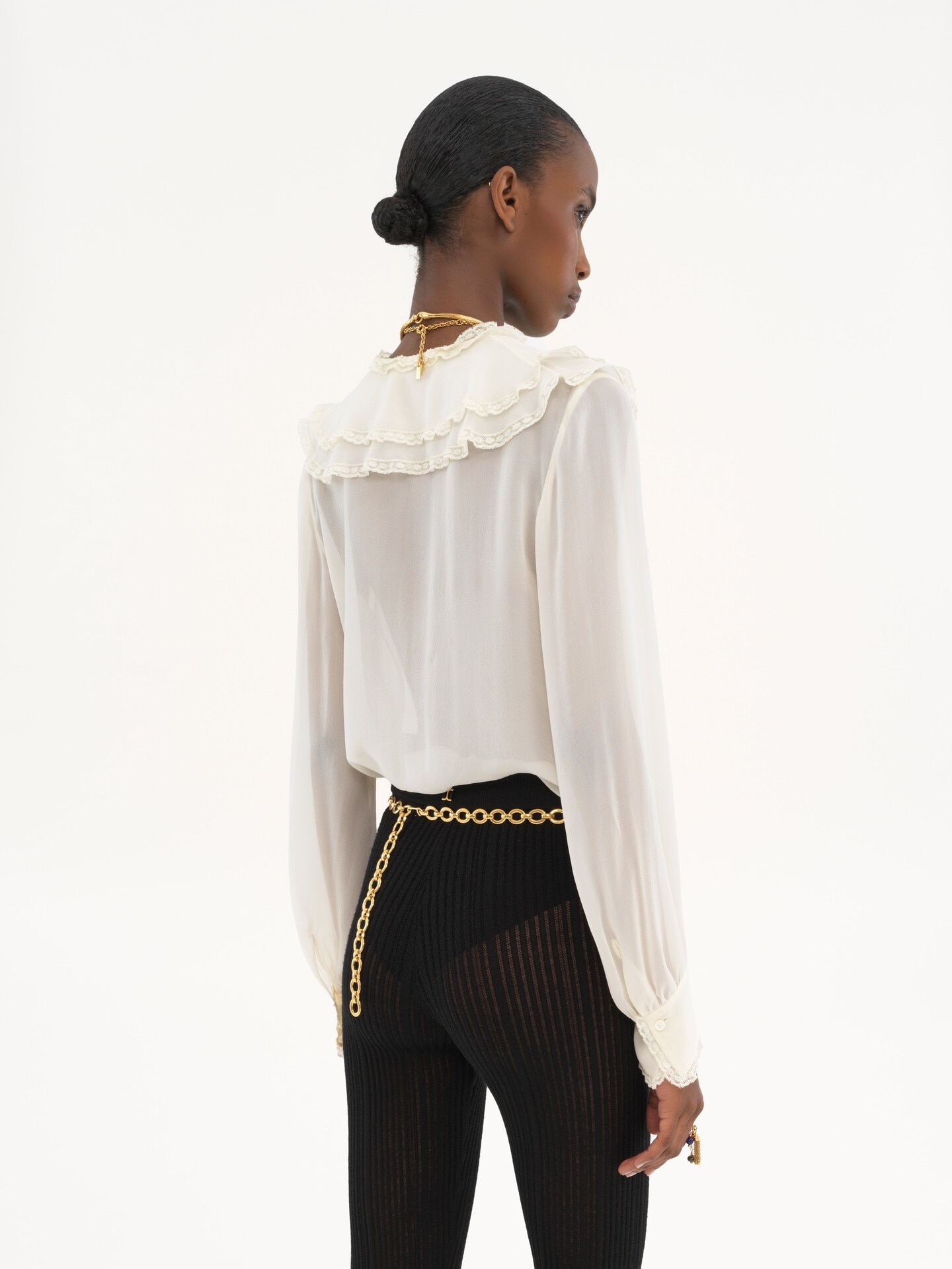 Blouse &agrave; volants en georgette de soie - 5