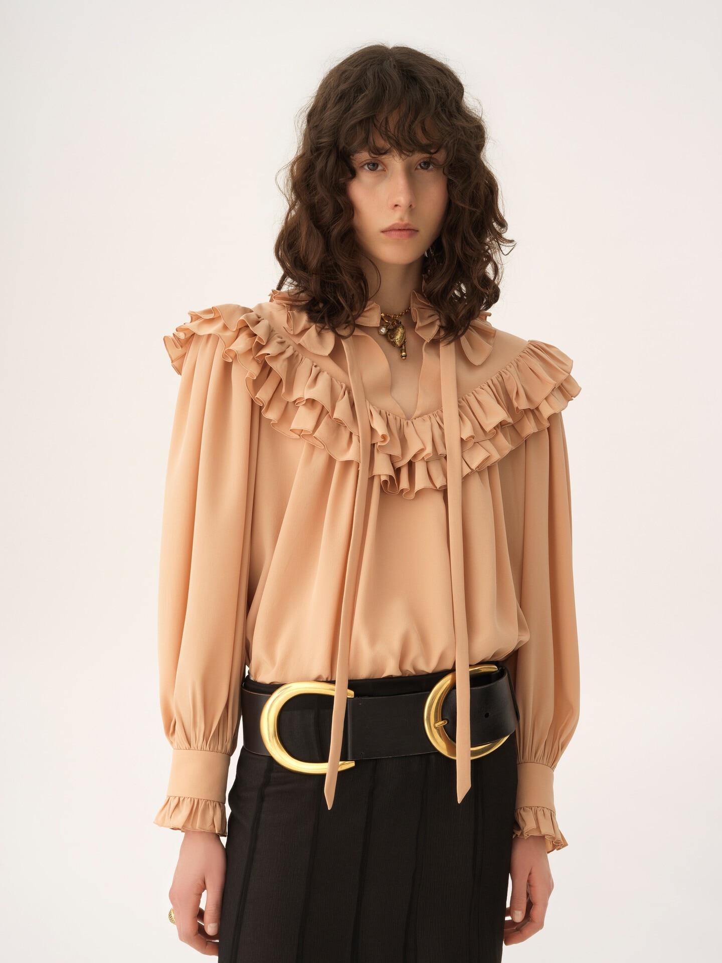 Oversized ruffle top in crêpe de chine - 5