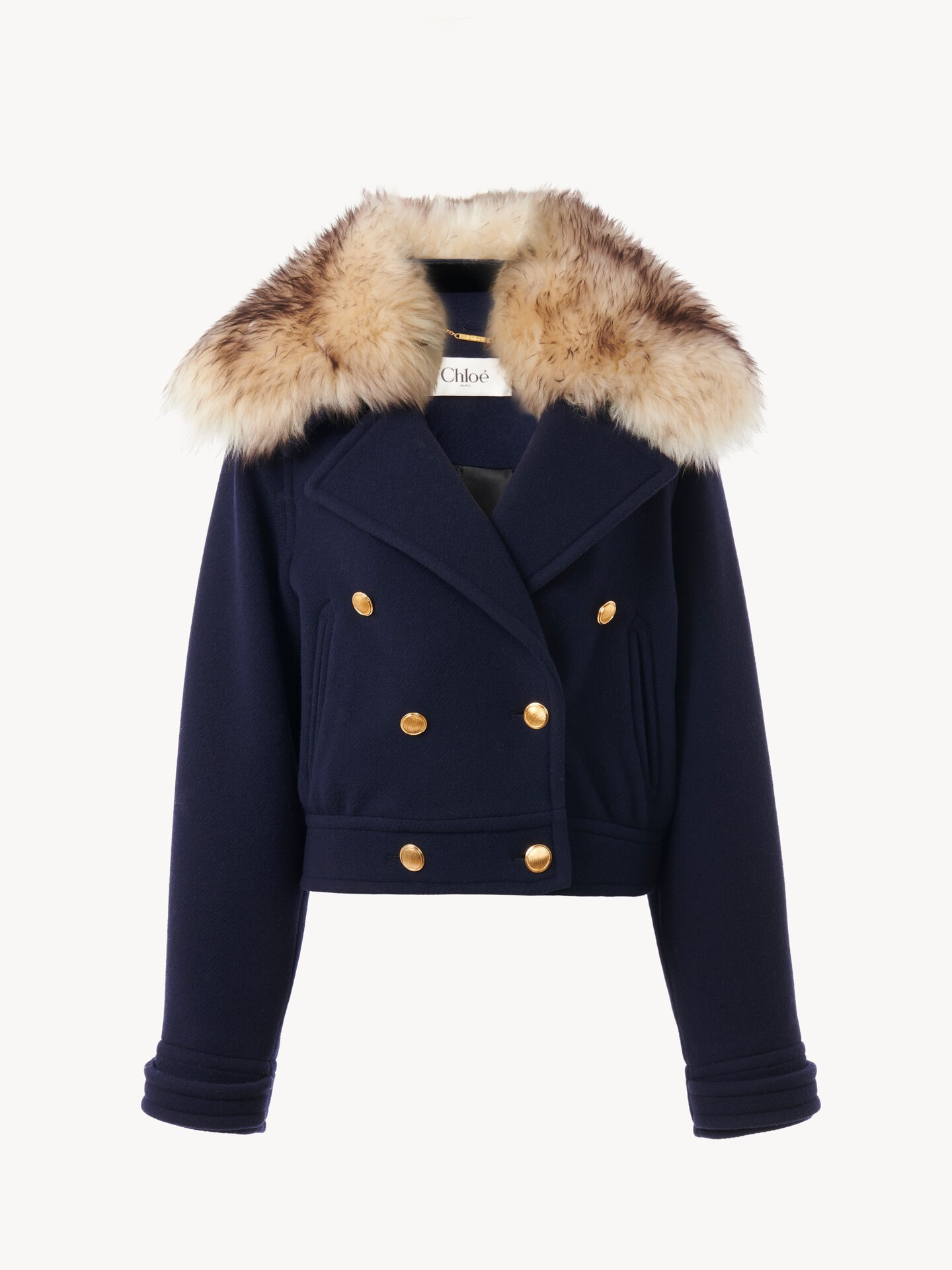 Short boxy double-breasted coat in wool - 1