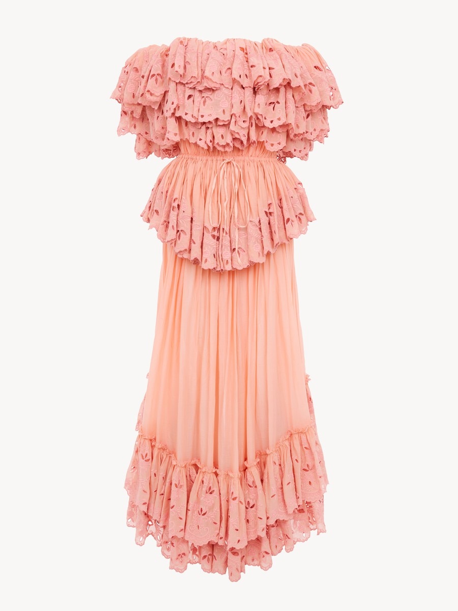 Langes ger&uuml;schtes Kleid aus Baumwollvoile - 2