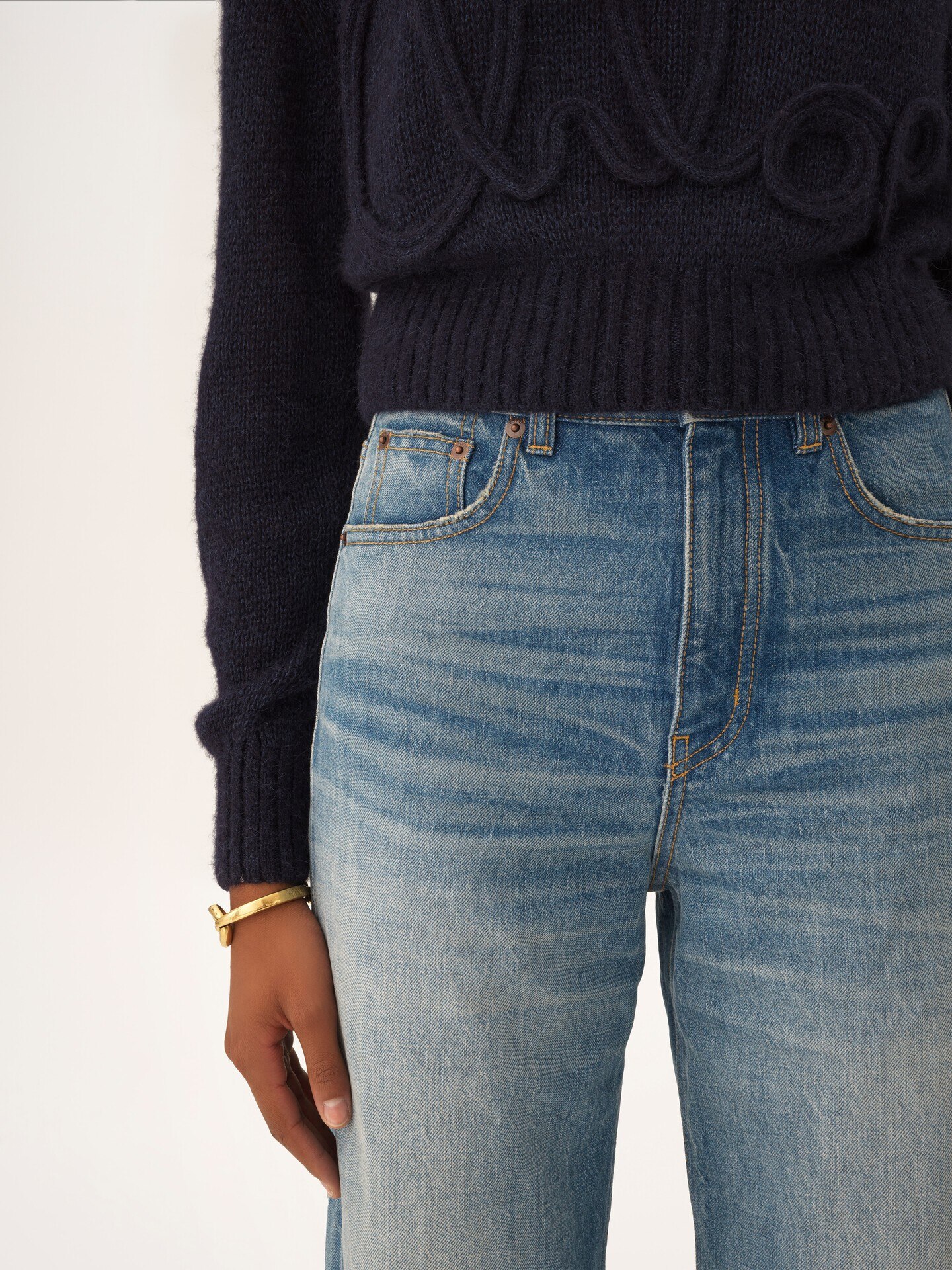 Jean court taille haute en denim - 7