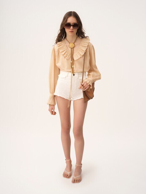 Gathered ruffle top in cotton voile