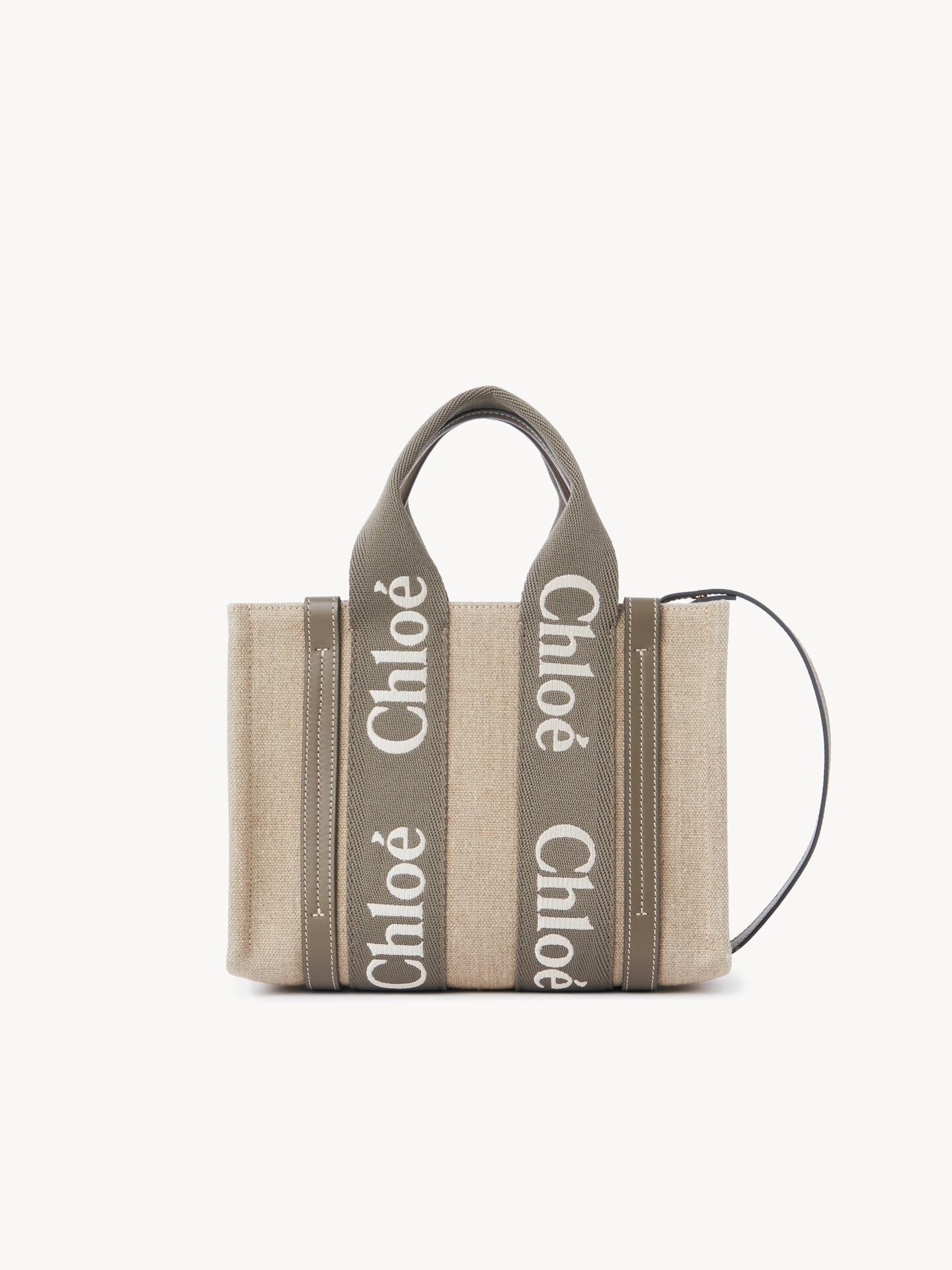 Small Woody tote bag in linen - 2