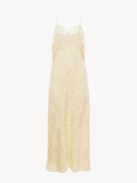 Thin-strap midi dress in silk jacquard & lace