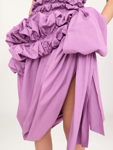 Vestido midi fruncido con cors&eacute; de popelina de algod&oacute;n - 7