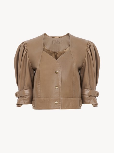 Chaqueta cropped con mangas abullonadas de cuero
