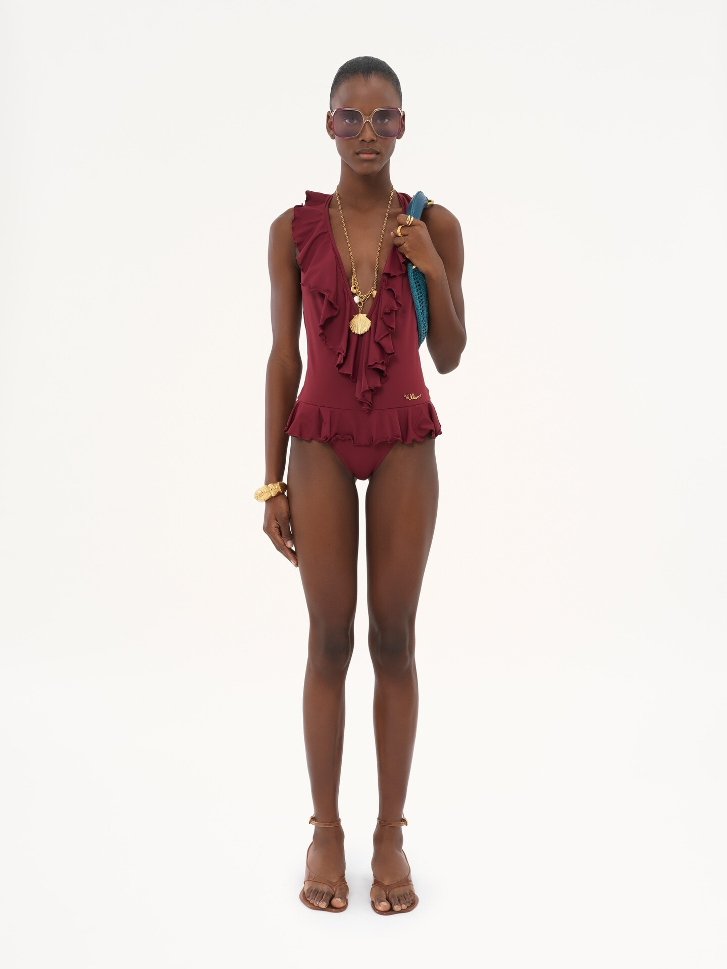 Ruffled V-neck one-piece swimsuit - 3