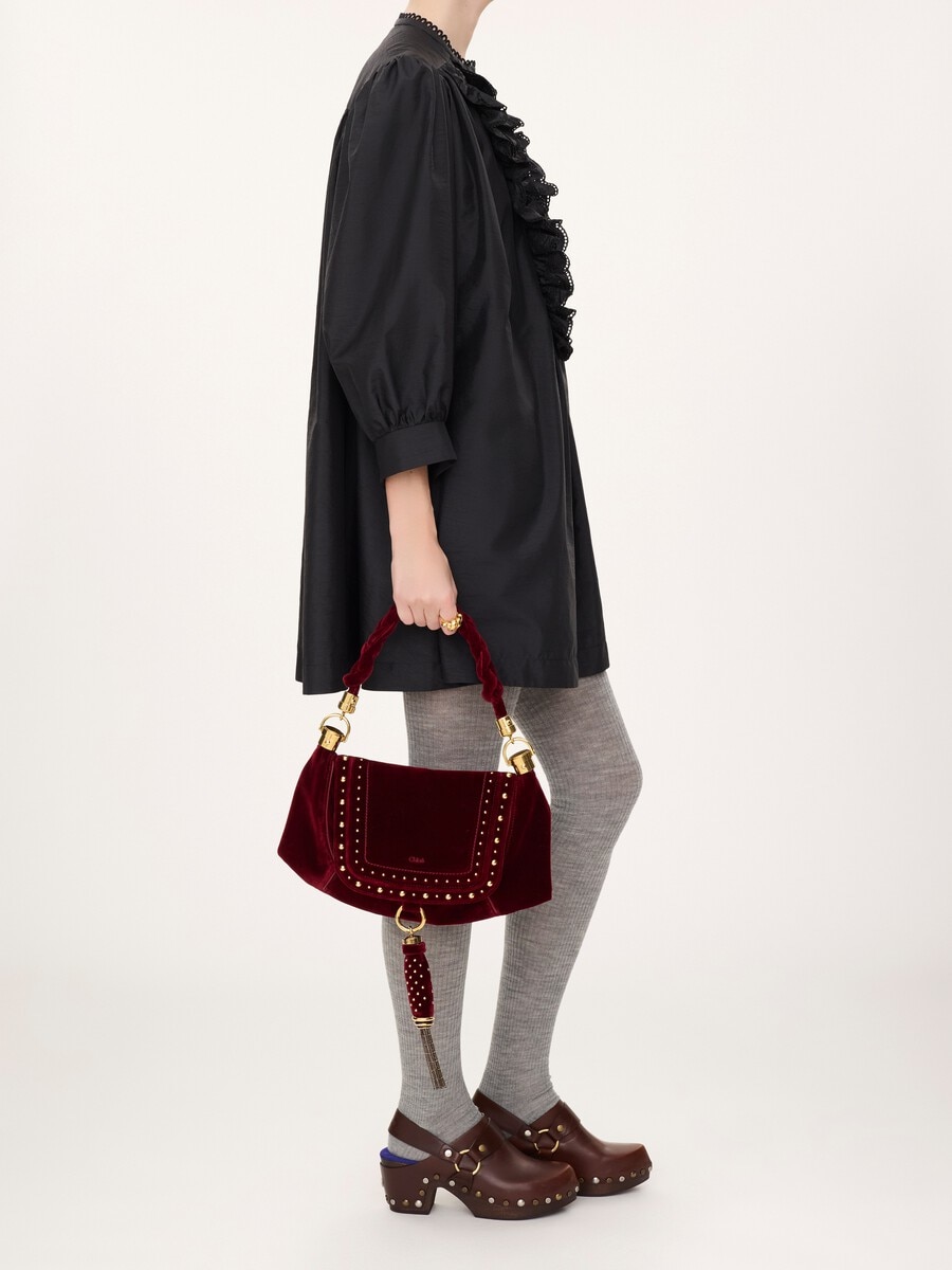 Small Marcie Foulard hobo bag in velvet with studs - 8
