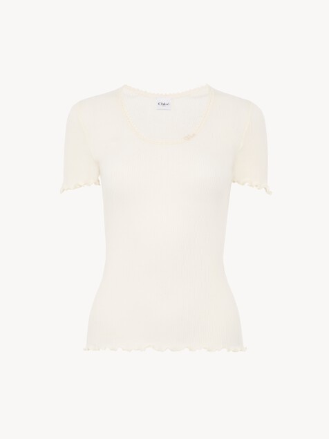 T-shirt ajust&eacute; &eacute;chancr&eacute; en jersey de coton et soie