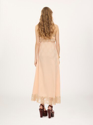 Thin-strap long dress in silk jacquard & lace - 5