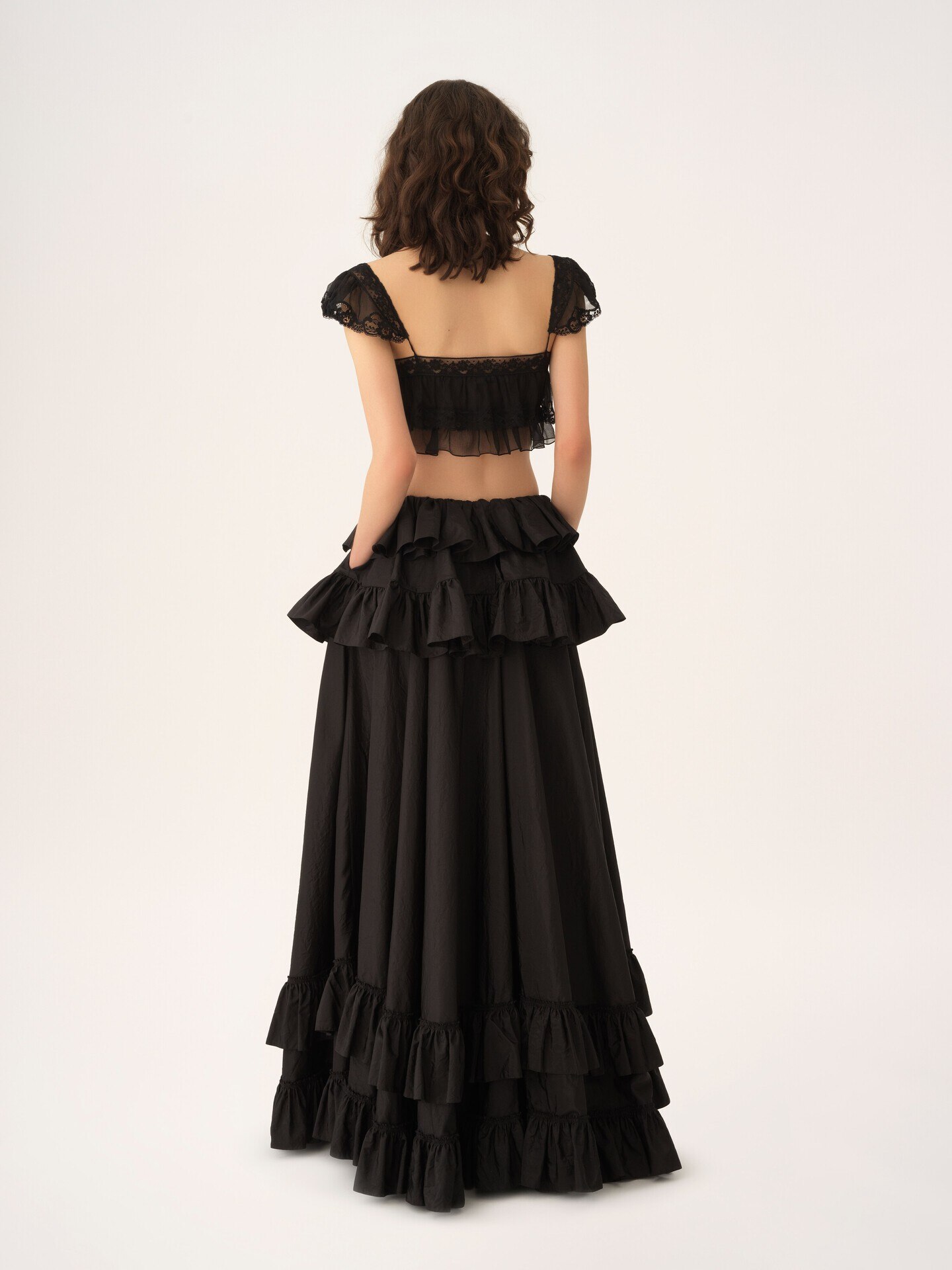 Gestufter Maxirock aus gewaschenem Seidentaft - 7