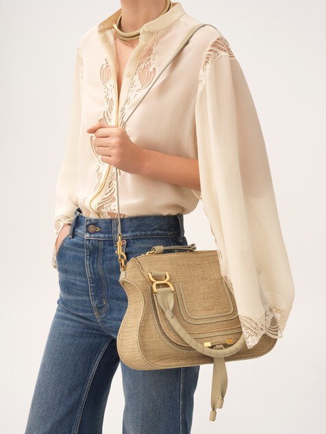 Small Marcie bag in raffia-effect fibers