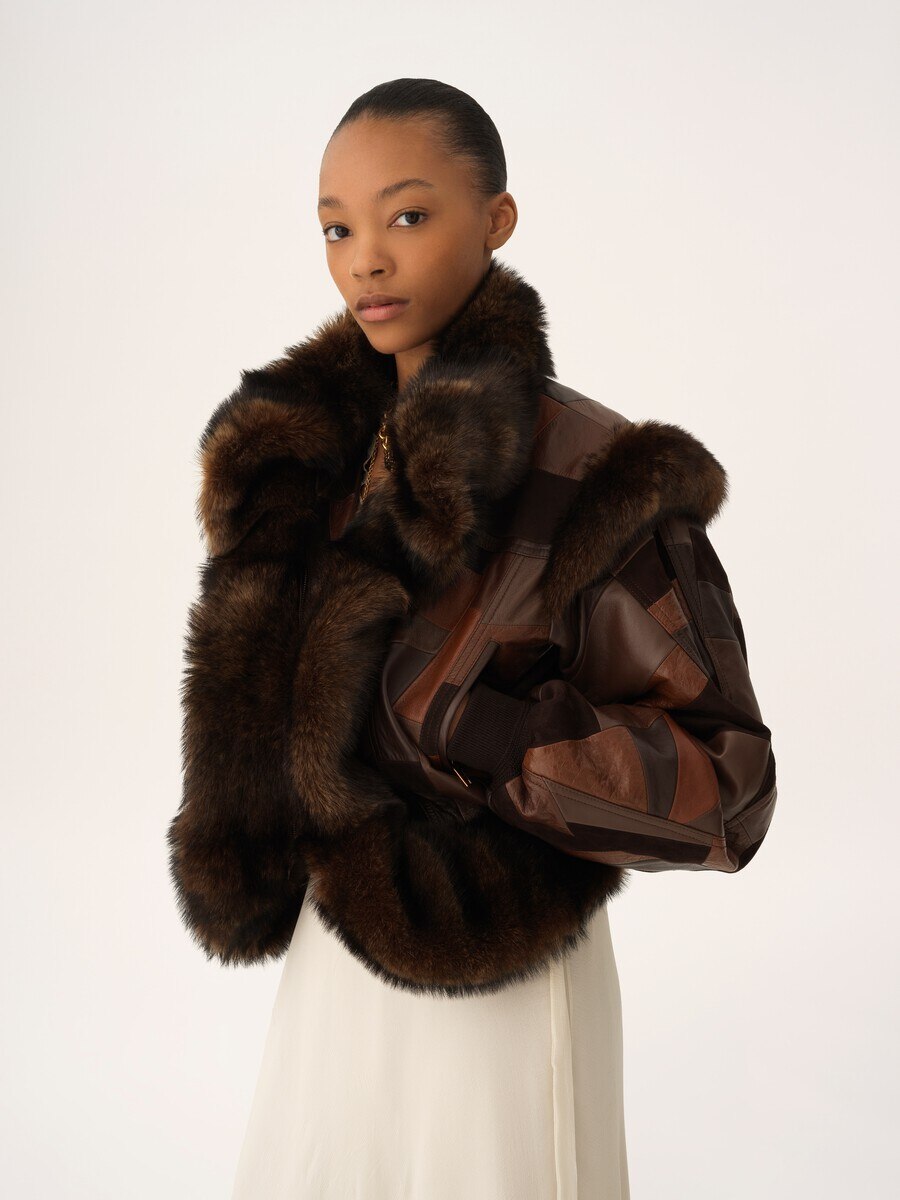 Short hybrid bomber jacket in leather - 6