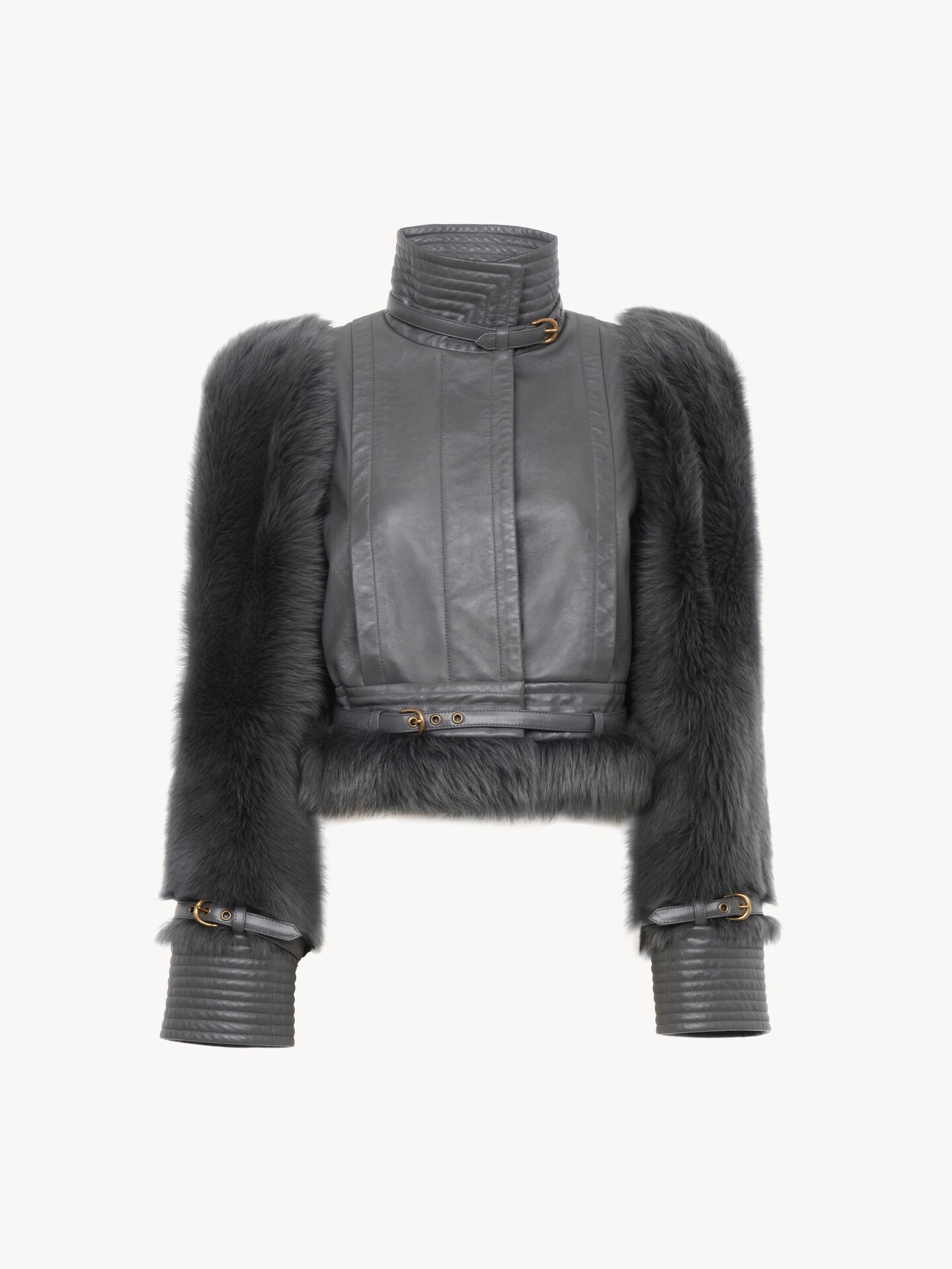 Veste hybride col montant en cuir - 2