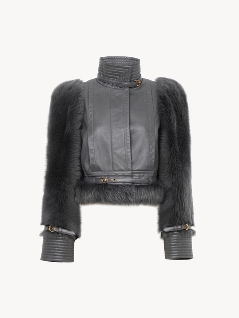 High-neck hybrid jacket in leather