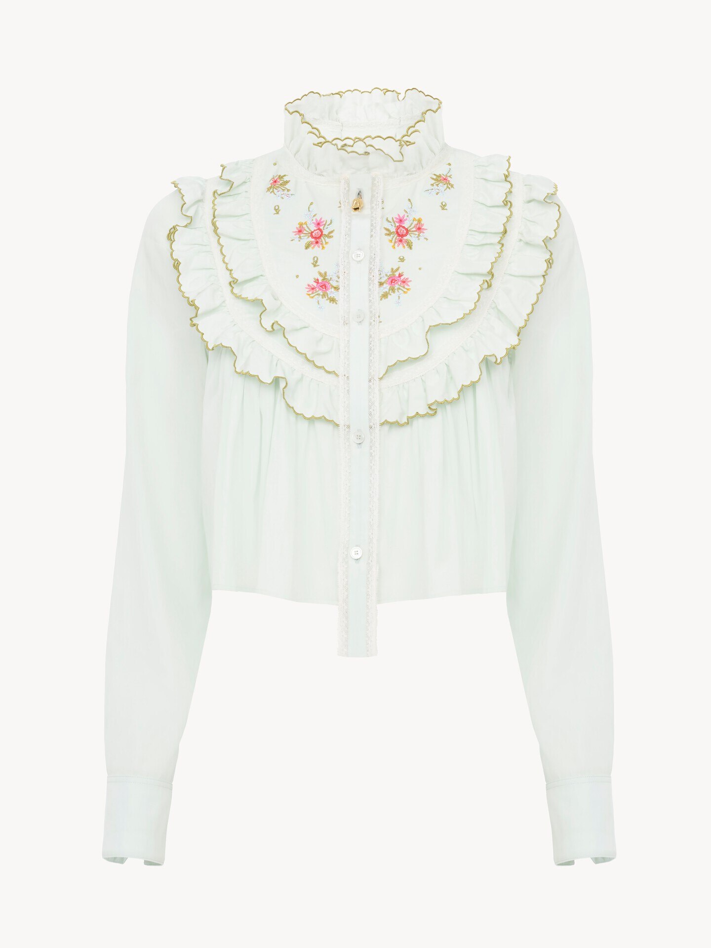 Cropped ruffled blouse in silk & cotton poplin - 2.0