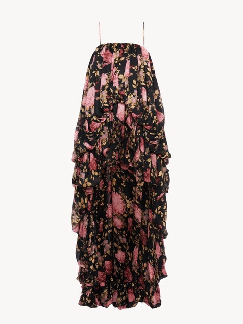 High-low sleeveless jumpsuit in silk charmeuse