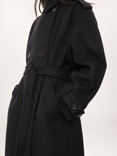 Manteau long col montant en laine double face - 7