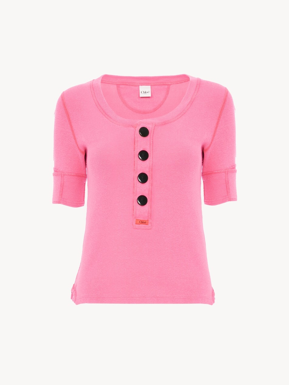 Short-sleeve Henley shirt in cotton jersey - Packshot
