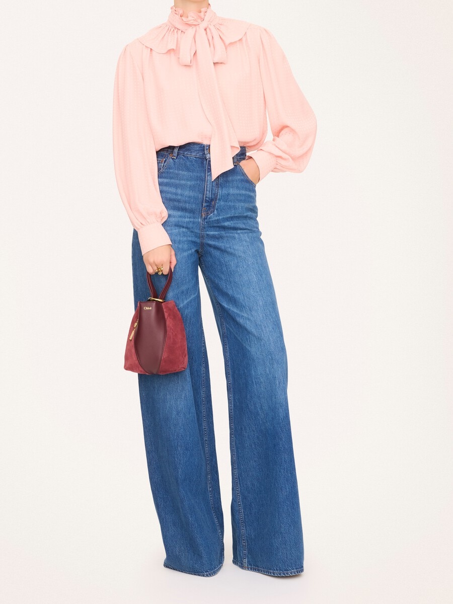Petit sac cabas Chlo&eacute; Spin en cuir velours et cuir lisse - 6