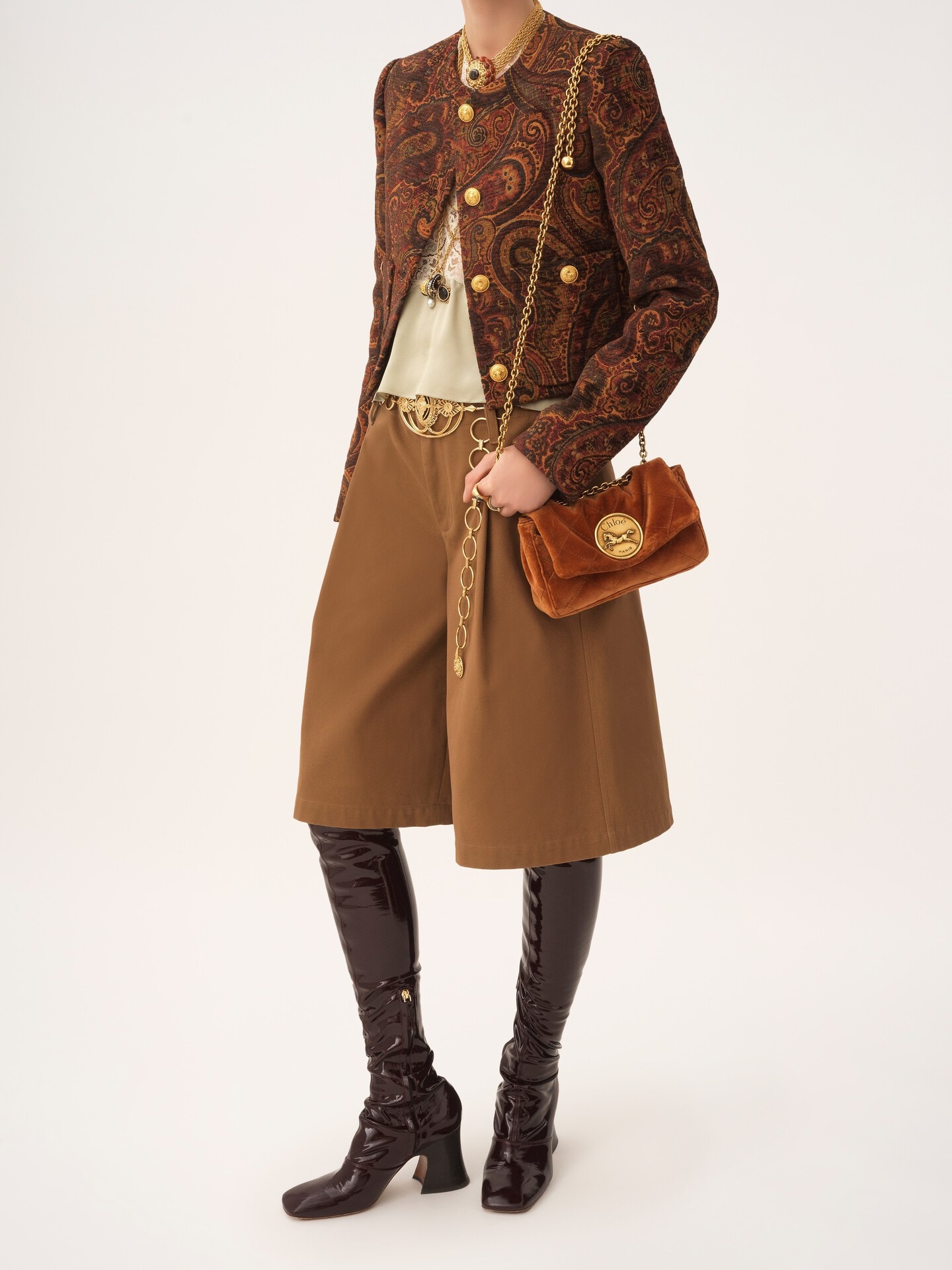 Small Chloé Heritage shoulder bag in velvet Brown - Chloé