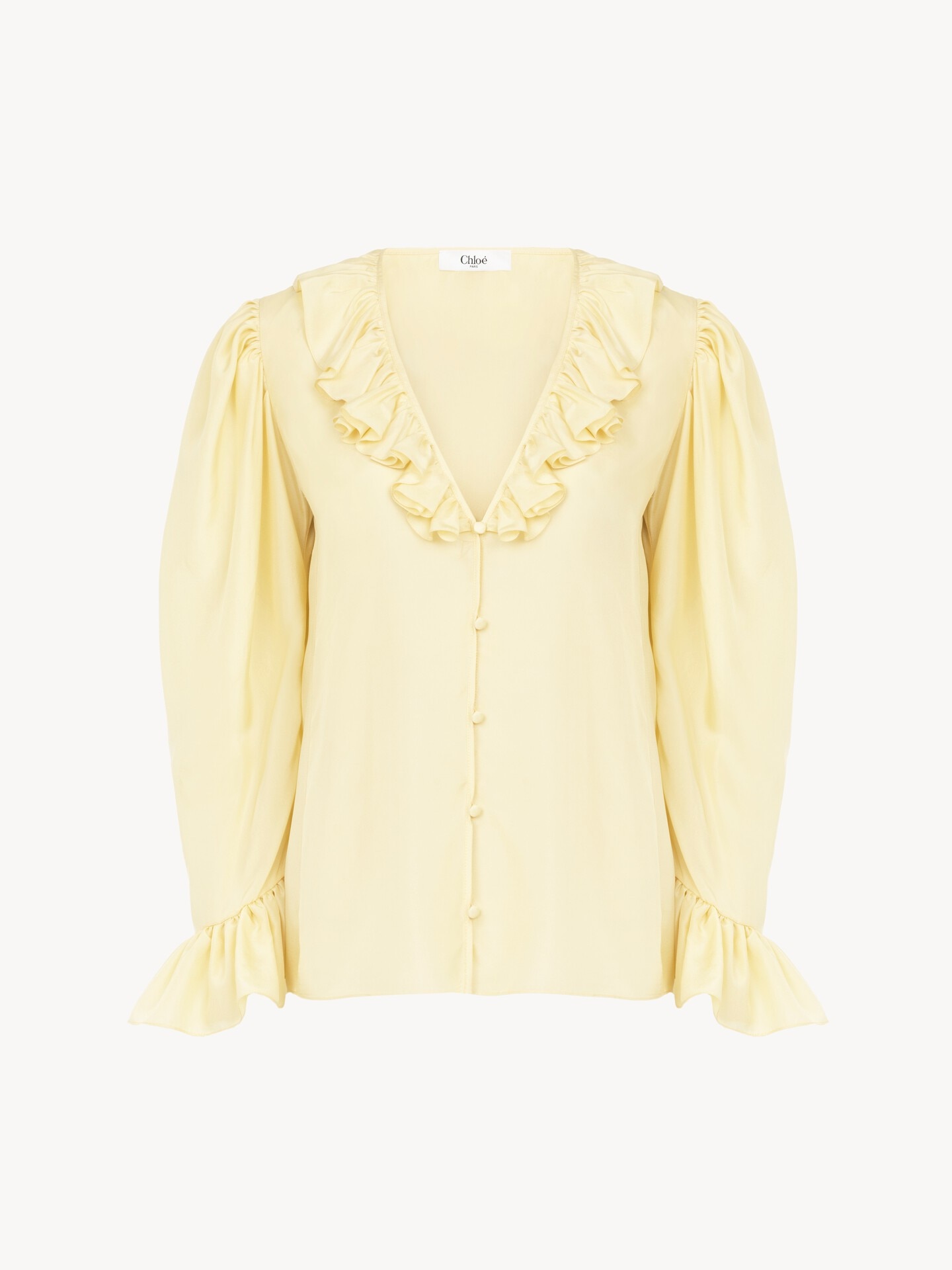 V-neck ruffle top in silk habotai - 1