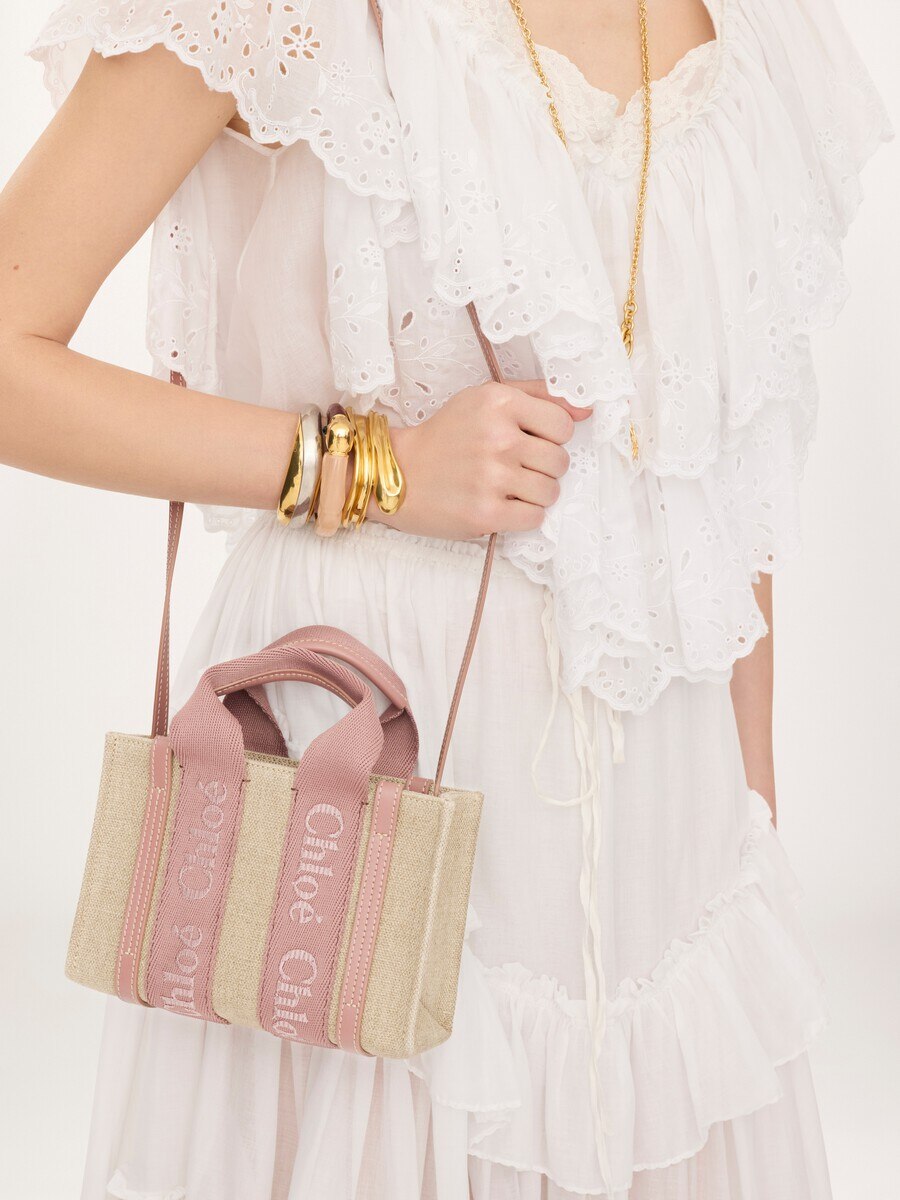 Mini Woody tote bag in linen - 3