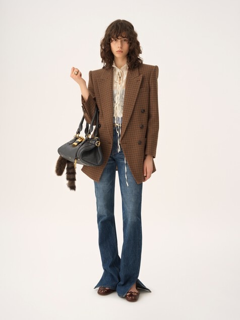 Double-breasted tailored jacket in houndstooth wool