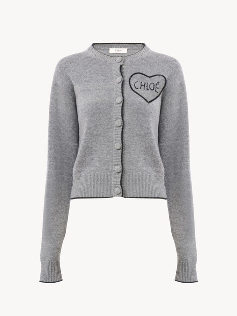 Cardigan ajust&eacute; en maille de laine et cachemire &agrave; logo