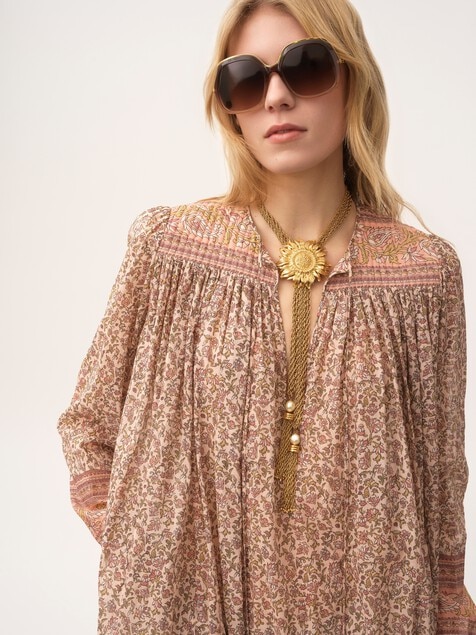 Gathered tunic dress in cotton voile