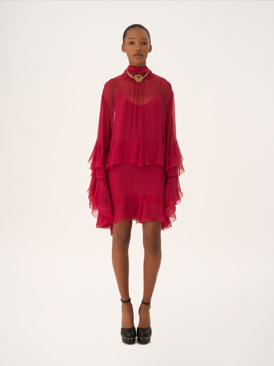 Ruffled mini dress in silk mousseline - 3